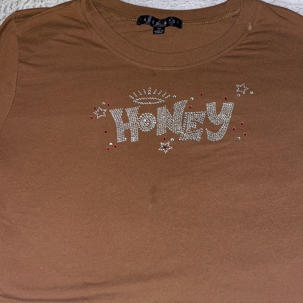 brown crop top with honey lettering!